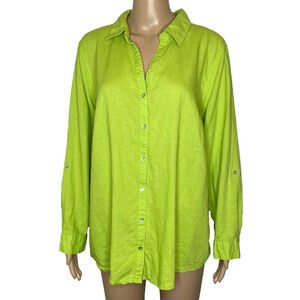 Women's 2X Martha Stewart Green Button Down Linen Blend Shirt